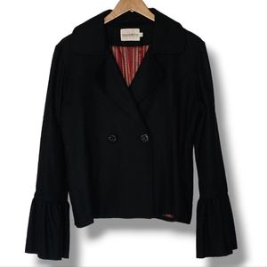Maestro Black Wool Blend Coat Bell Sleeves‎ Womens Size L Double Breasted